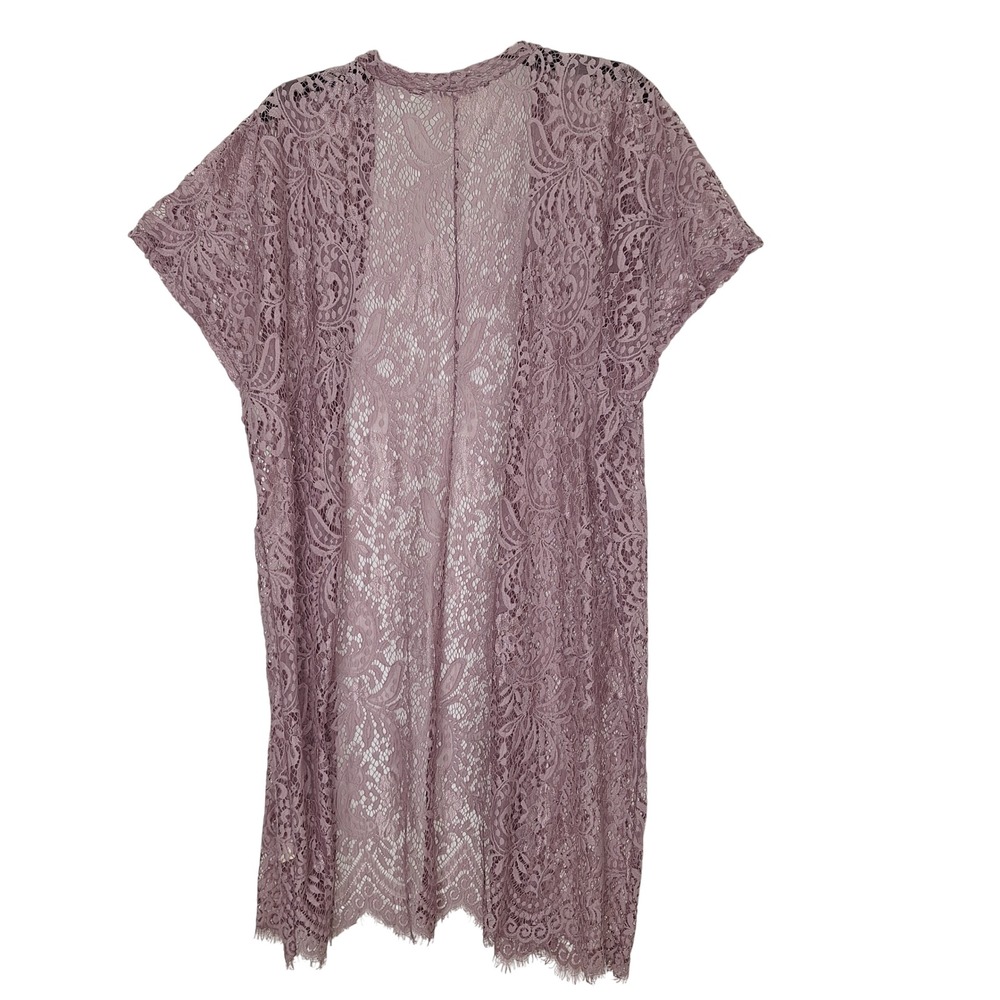 Boho Whimsigoth Floral Goth Chic Mauve Lace Open Front Cardigan Paper + Tee M - Picture 2 of 10